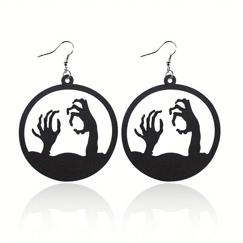 Wholesale Halloween Leather Black Hollow Bat Spider Web Hat Spider Earrings